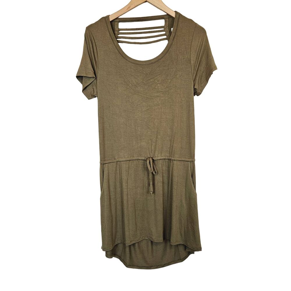 Chaser Strappy Draped Back T Shirt Dress Olive Green Women's Medium Casual Fall